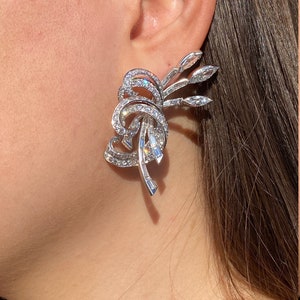 Hollywood Glam Era Platinum & Diamond Spray Statement Earrings image 3