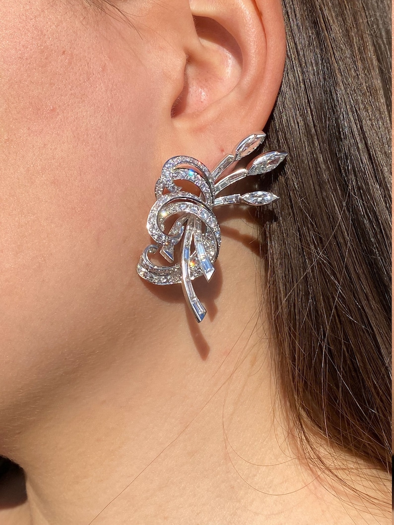 Hollywood Glam Era Platinum & Diamond Spray Statement Earrings image 3