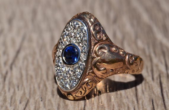 Antique Sapphire Ring in Rose Gold and White Gold… - image 2