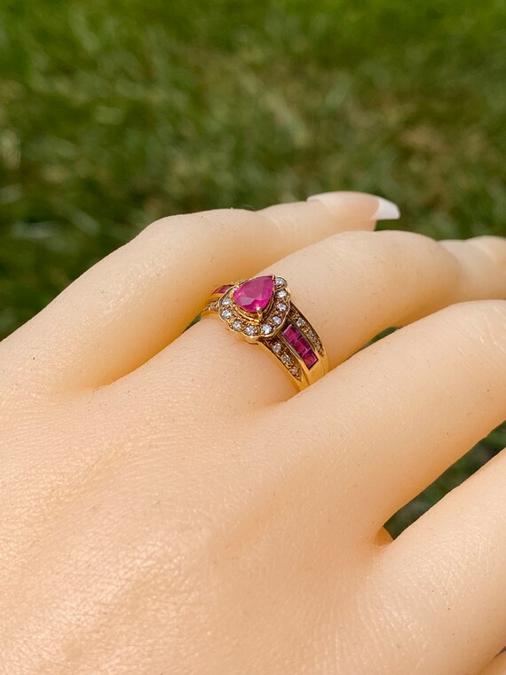 Classic Pear Shaped Ruby Halo Ring - image 9