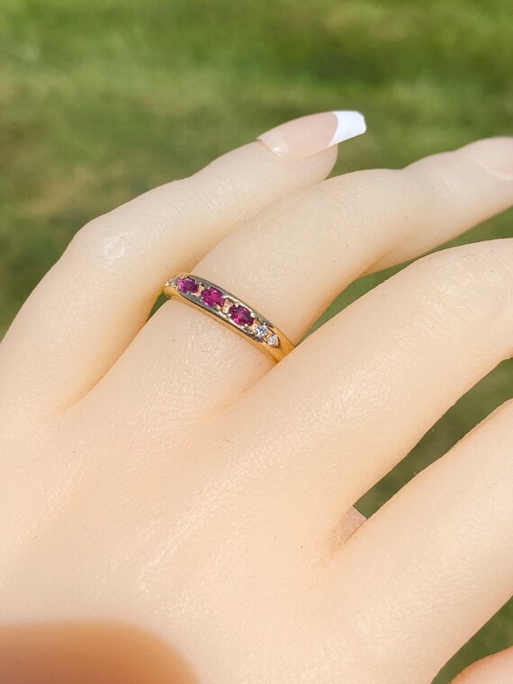 Stackable Ruby and Diamond Band in Yellow Gold - image 8