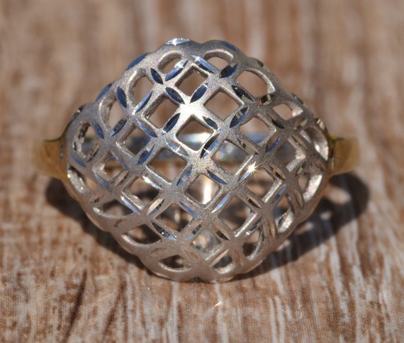 White Gold Diamond Cut Pierced Bombe Style Ring - image 1