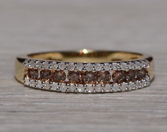 Brown and White Diamond Stackable Band in Yellow Gold