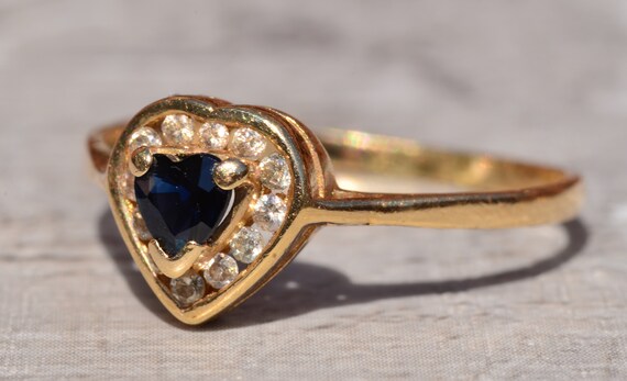 Deep Blue Heart Shaped Sapphire Ring with Diamond… - image 2