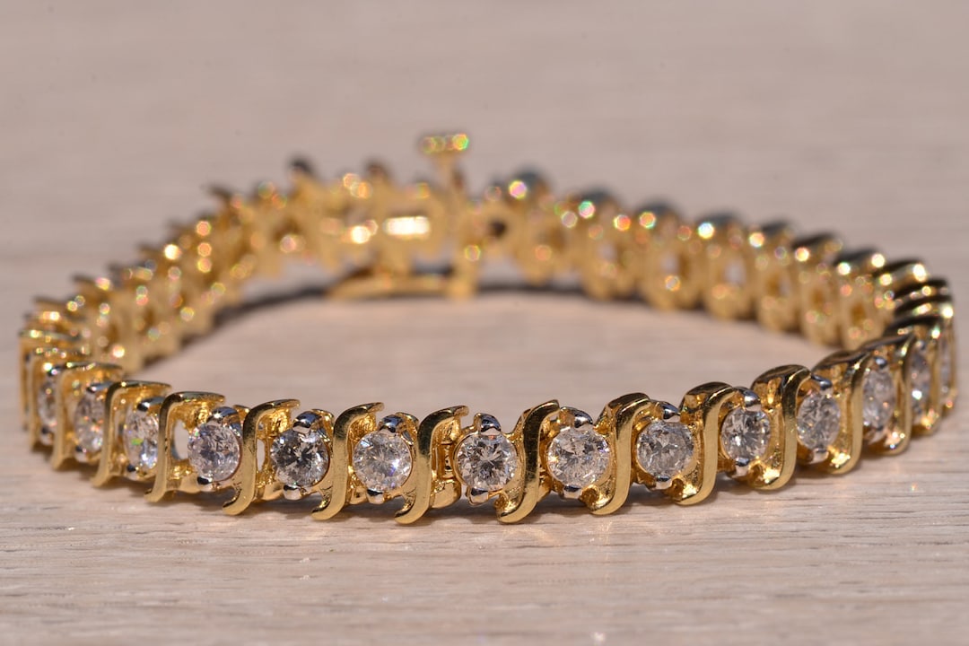 Classic Vintage S Link Diamond Tennis Bracelet in Yellow Gold Etsy