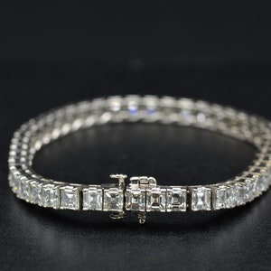 White gold Square Emerald Cut Diamond Bracelet set with 15.72 carats of Asscher Cut Diamonds image 5