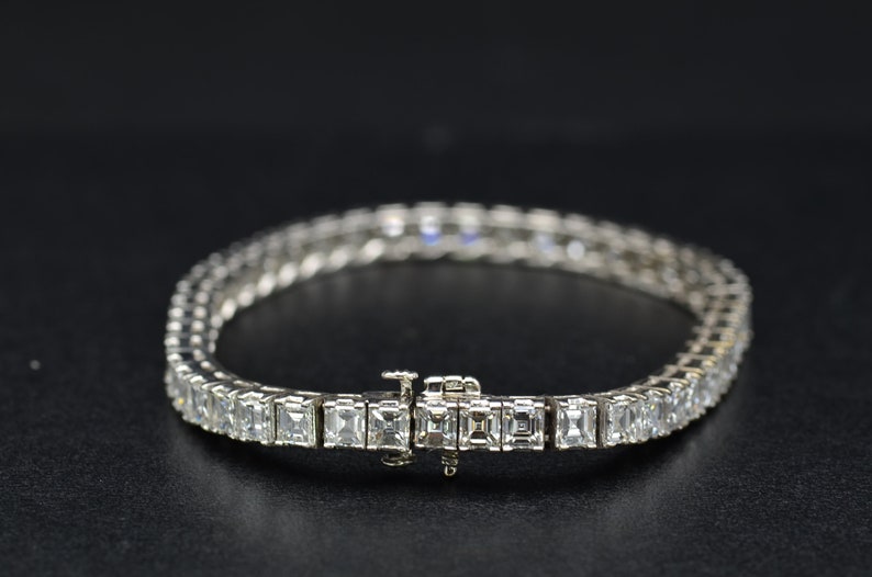 White gold Square Emerald Cut Diamond Bracelet set with 15.72 carats of Asscher Cut Diamonds image 5
