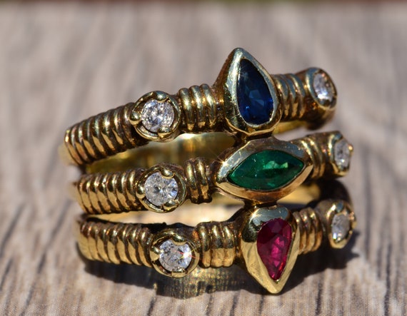 Tri-row Stack-able Modernist Style Statement Ring - image 2