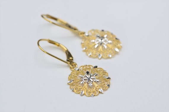 Ladies 14K Two Tone Dangler Earrings - image 4