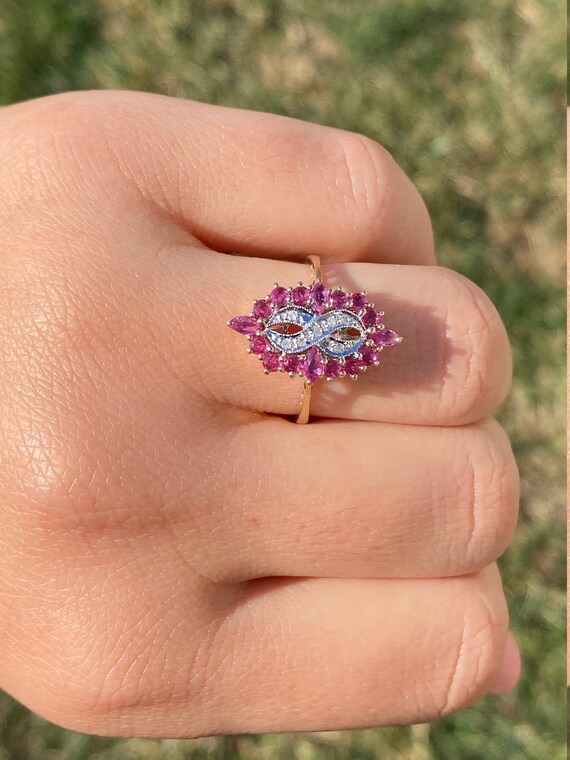 Ladies Yellow Gold Diamond and Ruby Ring - image 10