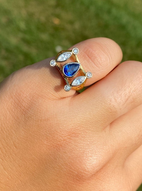Vintage Mid-Century Modern Sapphire & Diamond Ring - image 7