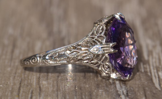 Antique Filigree Ring Set with Amethyst in 18 Kar… - image 2