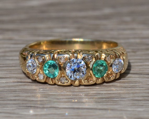 Antique Emerald and Diamond Band - image 1