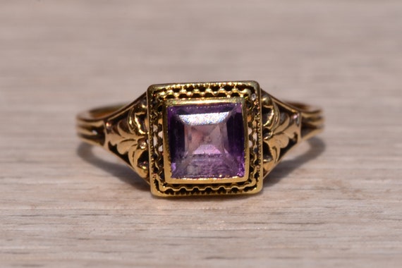 Antique Filigree Ring set with Carre Cut Amethyst - image 1