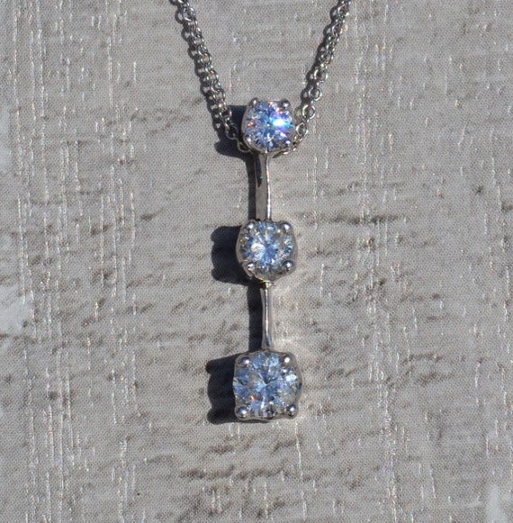 Ladies Three Stone Diamond Necklace in 14K White G