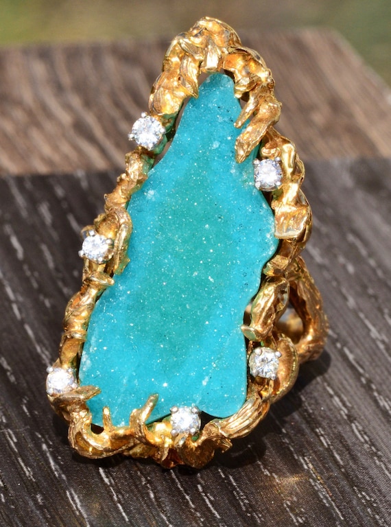 Vintage Brutalist Druzy Ring in Yellow Gold with D