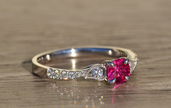 Ladies Custom Vivid Pink Sapphire and Diamond Eng… - image 5