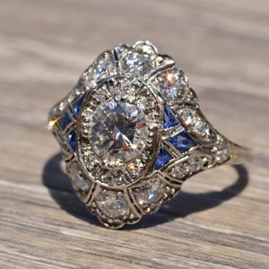 Platinum Engagement Ring Set With Diamonds and Sapphires - Etsy