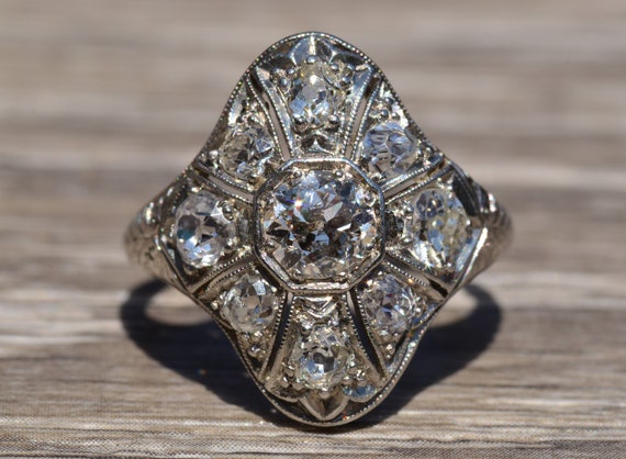 Antique Filigree Edwardian Transition Diamond Hal… - image 1