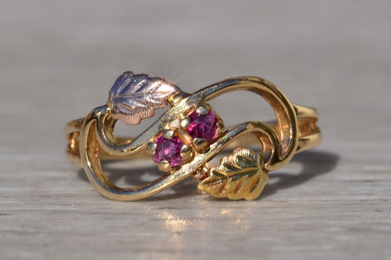 Ladies 14K Two Tone Ruby Leaf Ring - image 6