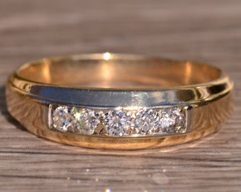 Gentleman's Yellow Gold and Natural Diamond Wedding Band