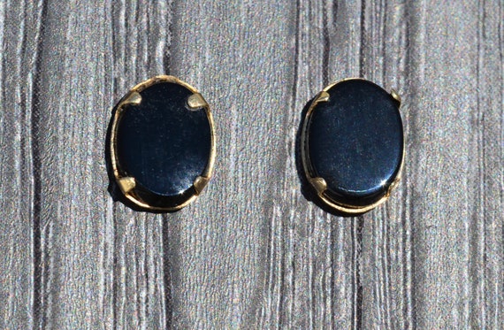 Ladies 14K Oval Onyx Stud Earrings - image 1