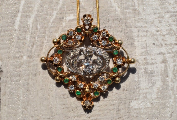 Art Nouveau Styled Emerald and Diamond Necklace - image 1