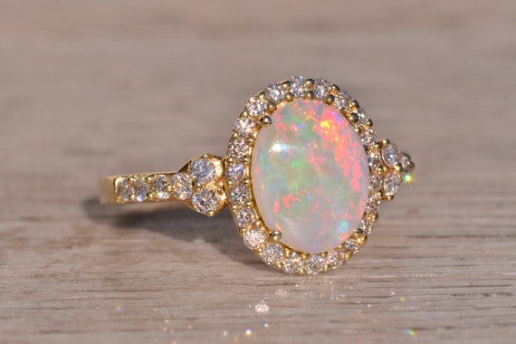 Australian Opal and Diamond Ring in Yellow Gold - image 6