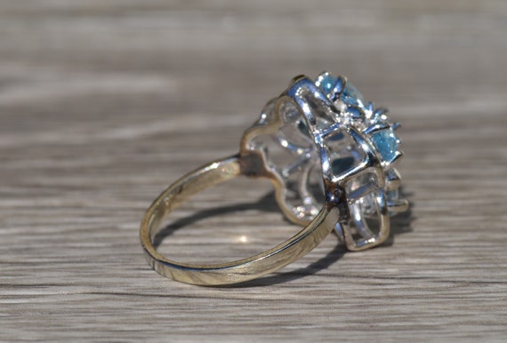 Ladies 14K Aquamarine and Diamond Floral Ring - image 4