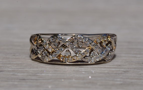 Antique White Gold Weaved Diamond Ring - image 1