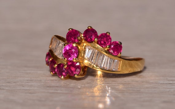 Ruby & Diamond Crossover Ring in 18 Karat Yellow … - image 2