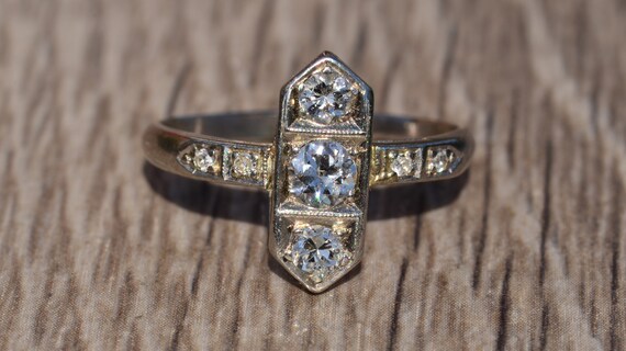 Antique Platinum Hexagonal Diamond Ring - image 6