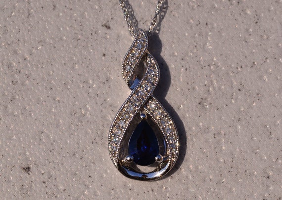 Sapphire and Diamond Necklace in White Gold set w… - image 1
