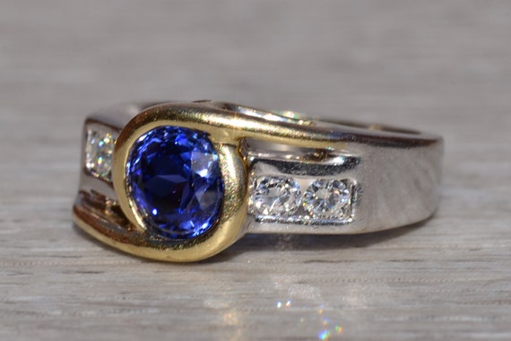 Ladies 14K Two Tone Ring set with Tanzanite and D… - image 2