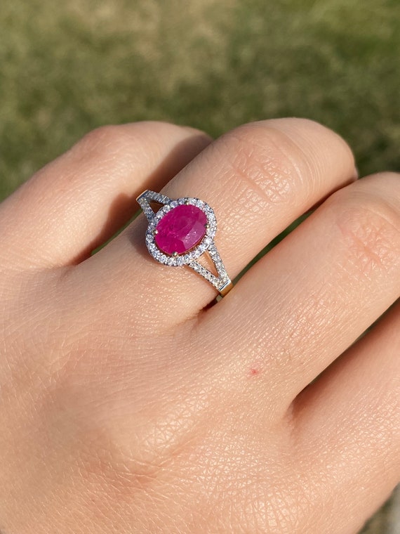 Ladies 14K Ruby and Diamond Halo Engagement Style… - image 8