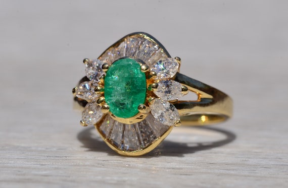 Natural Emerald and Diamond Cocktail Ring - image 2