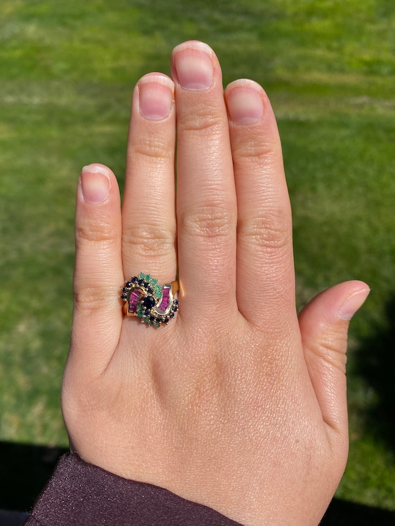 Emerald ruby and sapphire ring deals