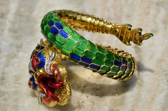 Incredible Flexible Dragon Bracelet set with Rubi… - image 4