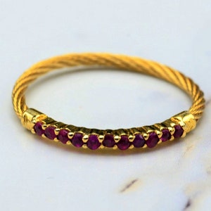 Signed Charriol Metallic Women's Laetitia Ruby Gold-Tone Pvd Stainless Steel Cable Ring