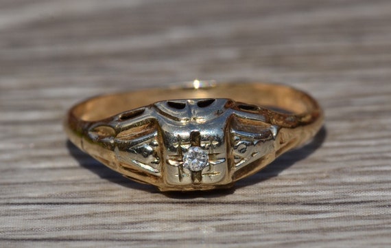 Antique Late Art Deco Early Retro Engagement Ring… - image 1