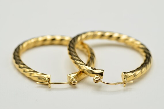 14K Yellow Gold Twisted Elongated Hoop Earrings - image 3