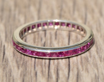Antique Art Deco Eternity Band set with Vivid Rubies and finished with Milgrain!