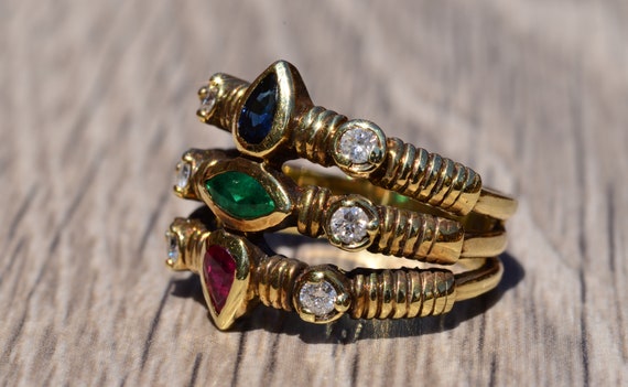 Tri-row Stack-able Modernist Style Statement Ring - image 6