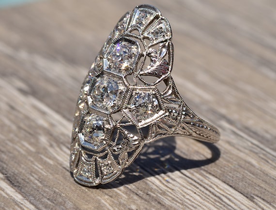 Exquisite Three Stone Platinum and Diamond Ring - image 2