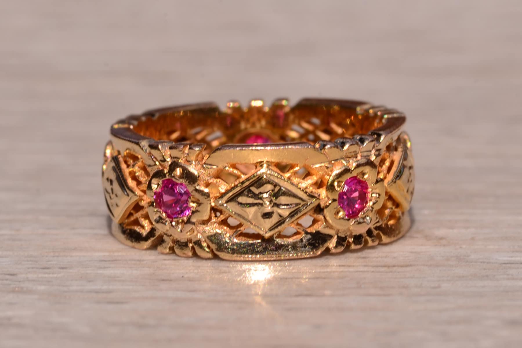 Ladies 14K Yellow Gold Eternity Band set with Rubies