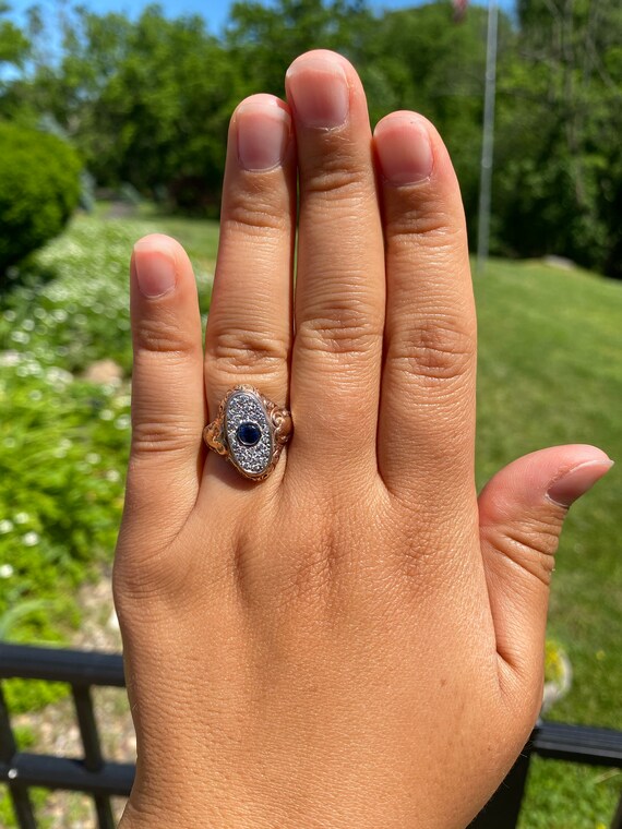 Antique Sapphire Ring in Rose Gold and White Gold… - image 9