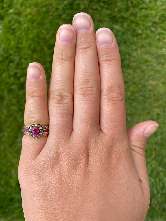 Classic Pear Shaped Ruby Halo Ring - image 7