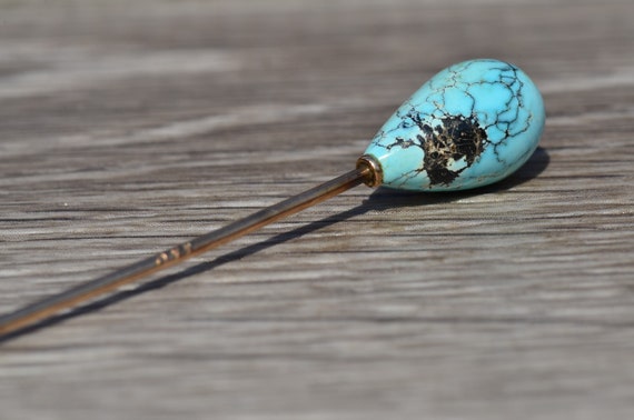 Antique Rose Gold Natural Persian Turquoise Stick… - image 4