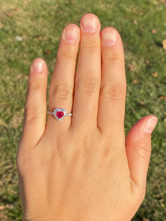Heart Shaped Natural Ruby and Double Halo Natural… - image 7
