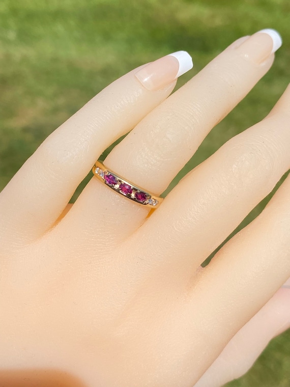 Stackable Ruby and Diamond Band in Yellow Gold - image 7